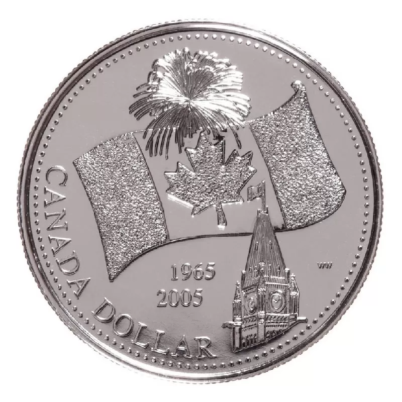 2005 (1965-) Canadian $1 40th Anniv of the Flag Silver Dollar Coin